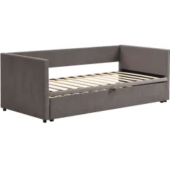 Lit Gigogne 90/180x200 cm - Lit Multifonction avec Sommier À Lattes, Convertible en deux Lits, Sans Matelas - Gris><noscript><img width=