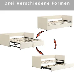 Lit Gigogne 90/180x200 cm - Lit Multifonction avec Sommier À Lattes, Sans Matelas, Velours Doux - Beige><noscript><img width=