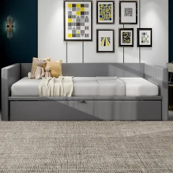 Okwish Lit Gigogne 90/180x200 cm - Lit Multifonction avec Sommier À Lattes, Sans Matelas, en Velours Doux, Gris* Lit Gigogne