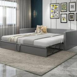 Okwish Lit Gigogne 90/180x200 cm - Lit Multifonction avec Sommier À Lattes, Sans Matelas, en Velours Doux, Gris* Lit Gigogne