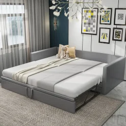 Okwish Lit Gigogne 90/180x200 cm - Lit Multifonction avec Sommier À Lattes, Sans Matelas, en Velours Doux, Gris* Lit Gigogne