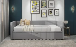 Okwish Lit Gigogne 90/180x200 cm - Lit Multifonction avec Sommier À Lattes, Sans Matelas, en Velours Doux, Gris* Lit Gigogne