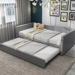 Okwish Lit Gigogne 90/180x200 cm - Lit Multifonction avec Sommier À Lattes, Sans Matelas, en Velours Doux, Gris* Lit Gigogne