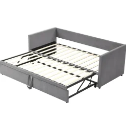 Okwish Lit Gigogne 90/180x200 cm - Lit Multifonction avec Sommier À Lattes, Sans Matelas, en Velours Doux, Gris* Lit Gigogne