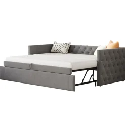 Lit Gigogne 90x200 cm - Lit Multifonction avec Sommier À Lattes, Convertible pour Chambre d'Amis, en Velours Gris, Sans Matelas><noscript><img width=