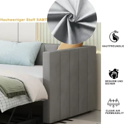 Okwish Lit Gigogne 90/180x200 cm - Lit Multifonction Convertible en Velours Doux, Sans Matelas - Gris Clair* Lit Gigogne