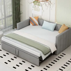 Okwish Lit Gigogne 90/180x200 cm - Lit Multifonction Convertible en Velours Doux, Sans Matelas - Gris Clair* Lit Gigogne