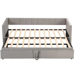 Okwish Lit Gigogne 90/180x200 cm - Lit Multifonction Convertible en Velours Doux, Sans Matelas - Gris Clair* Lit Gigogne