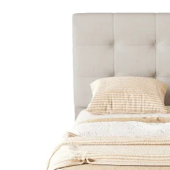 Lit Gigogne 90x200 cm - Lit Simple Enfant Rembourré avec Tête de Lit Réglable et 3 Tiroirs - Sans Matelas - Lin Beige><noscript><img width=