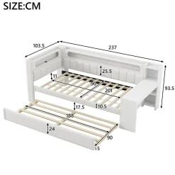 Okwish Lit gigogne 90x200 cm - Lit simple avec port USB et bande LED - Bois - Sans matelas - Blanc* Lit Gigogne