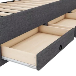 Okwish Lit Gigogne 90x200 cm - Lit Simple avec 3 Tiroirs de Rangement et Tête de Lit Réglable, Rembourré en Tissu Lin, sans Matelas, Gris* Lit Gigogne