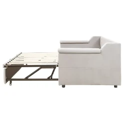 Okwish Lit Gigogne 90/180x190 cm - Lit Simple avec Rangement et Accoudoirs Larges, Système Bluetooth USB, Velours Beige* Lit Gigogne