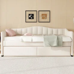 Okwish Lit gigogne 90x200 cm - Lit simple avec lit tiroir et sommier à lattes - Lin + MDF - Sans matelas - Beige* Lit Gigogne