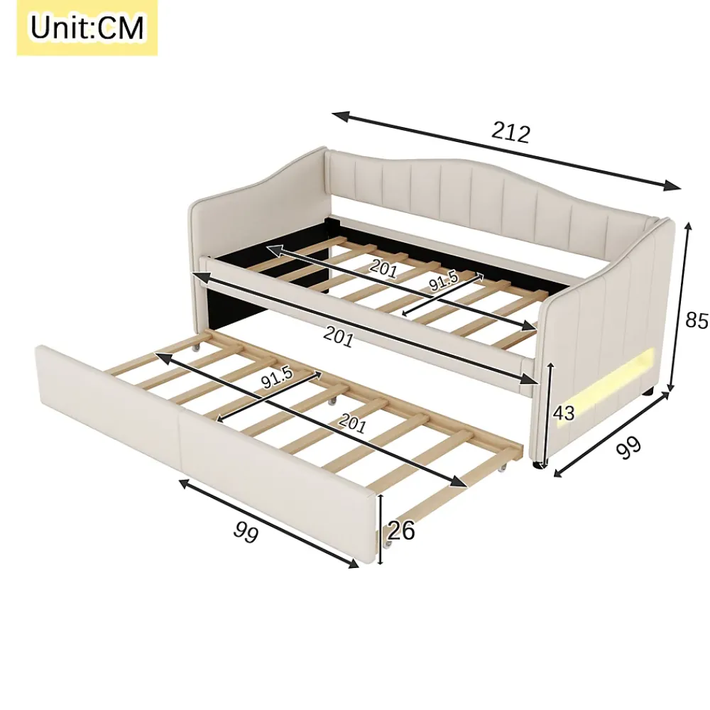 Okwish Lit gigogne 90x200 cm - Lit simple avec lit tiroir et sommier à lattes - Lin + MDF - Sans matelas - Beige* Lit Gigogne