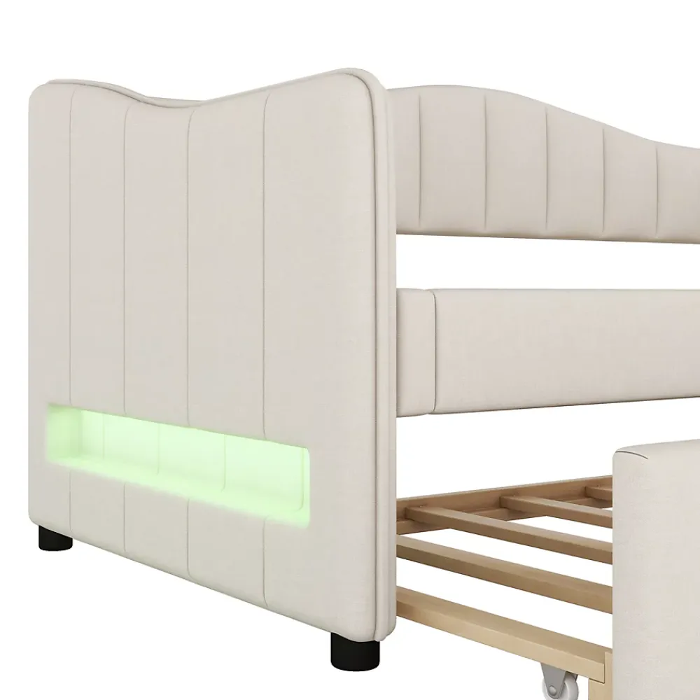 Okwish Lit gigogne 90x200 cm - Lit simple avec lit tiroir et sommier à lattes - Lin + MDF - Sans matelas - Beige* Lit Gigogne