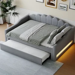 Okwish Lit gigogne 140x200 cm - Lit simple avec lit d'appoint extensible - MDF et Lin - Sans matelas - Gris* Lit Gigogne