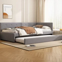 Okwish Lit Gigogne 90x200 cm - Lit Simple 1 Place avec Couchage Secondaire, sans Matelas, en Velours, Gris* Lit Gigogne