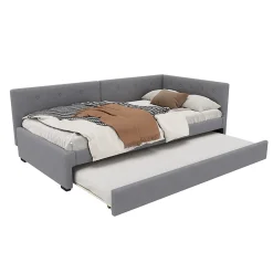 Okwish Lit Gigogne 90x200 cm - Lit Simple 1 Place avec Couchage Secondaire, sans Matelas, en Velours, Gris* Lit Gigogne