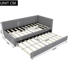 Okwish Lit Gigogne 90x200 cm - Lit Simple 1 Place avec Couchage Secondaire, sans Matelas, en Velours, Gris* Lit Gigogne