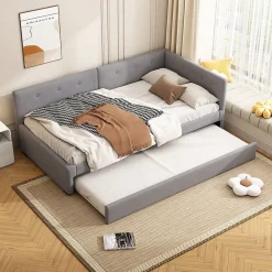 Okwish Lit Gigogne 90x200 cm - Lit Simple 1 Place avec Couchage Secondaire, sans Matelas, en Velours, Gris* Lit Gigogne