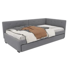 Okwish Lit Gigogne 90x200 cm - Lit Simple 1 Place avec Couchage Secondaire, sans Matelas, en Velours, Gris* Lit Gigogne