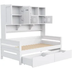 Okwish Lit Gigogne 90x200 cm - Lit Simple avec Deux Tiroirs de Rangement - Bois - Blanc - Sans Matelas* Lit Gigogne