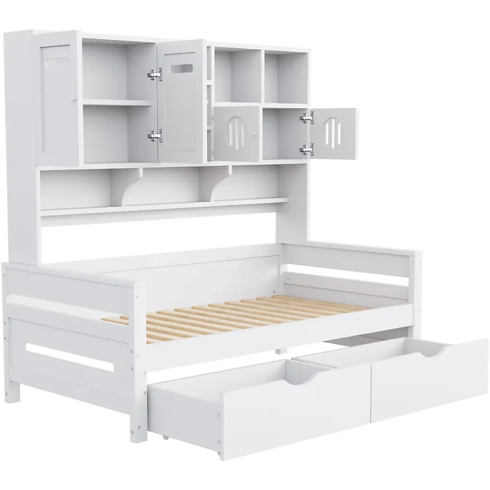 Okwish Lit Gigogne 90x200 cm - Lit Simple avec Deux Tiroirs de Rangement - Bois - Blanc - Sans Matelas* Lit Gigogne