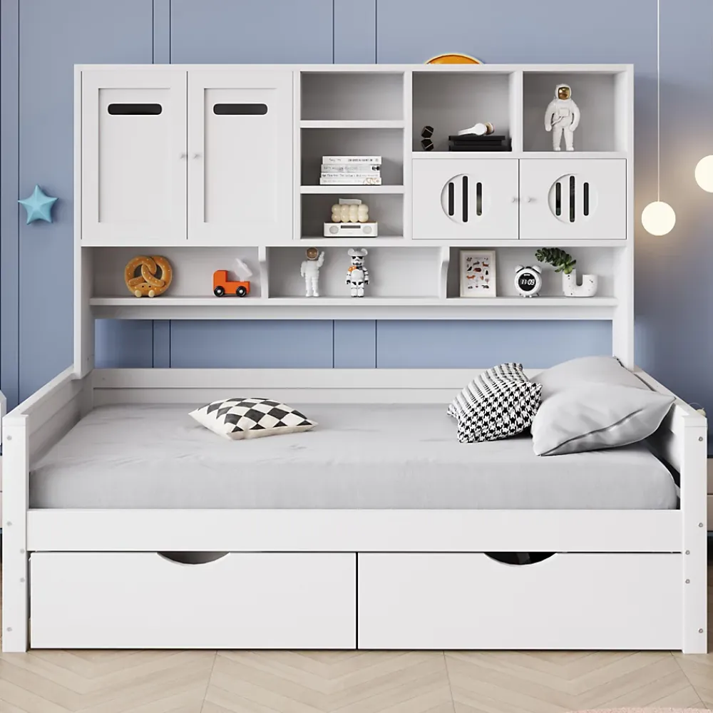 Okwish Lit Gigogne 90x200 cm - Lit Simple avec Deux Tiroirs de Rangement - Bois - Blanc - Sans Matelas* Lit Gigogne