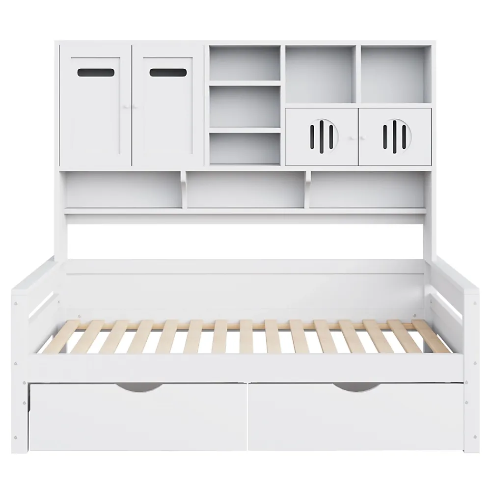 Okwish Lit Gigogne 90x200 cm - Lit Simple avec Deux Tiroirs de Rangement - Bois - Blanc - Sans Matelas* Lit Gigogne
