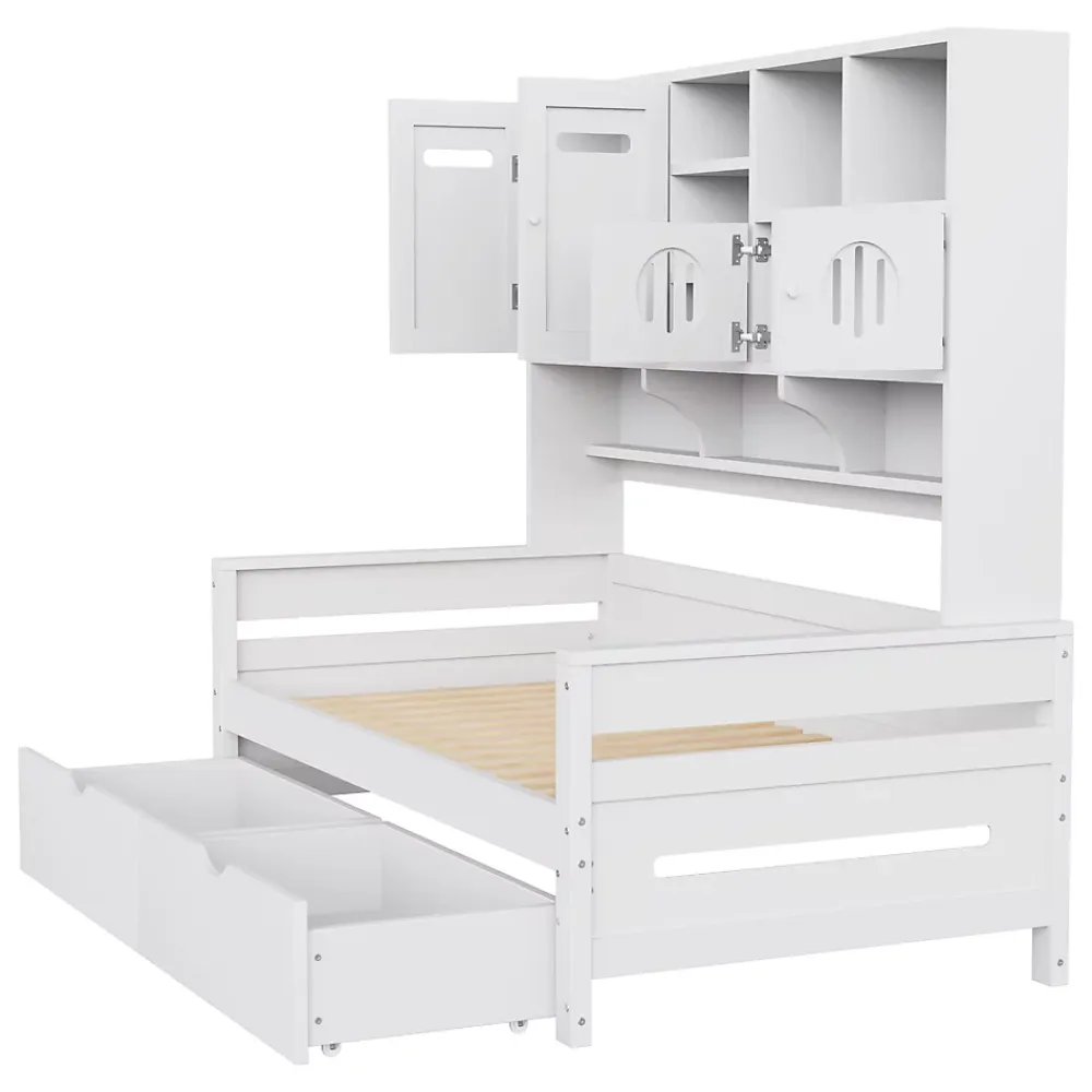 Okwish Lit Gigogne 90x200 cm - Lit Simple avec Deux Tiroirs de Rangement - Bois - Blanc - Sans Matelas* Lit Gigogne