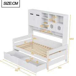 Okwish Lit Gigogne 90x200 cm - Lit Simple avec Deux Tiroirs de Rangement - Bois - Blanc - Sans Matelas* Lit Gigogne