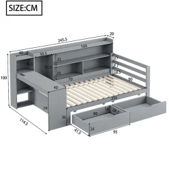 Okwish Lit Gigogne 90x200 cm - Lit Simple avec Bureau, Bibliothèque et Rangement Intégré, Sans Matelas - Bois Gris* Lit Gigogne