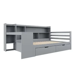 Okwish Lit Gigogne 90x200 cm - Lit Simple avec Bureau, Bibliothèque et Rangement Intégré, Sans Matelas - Bois Gris* Lit Gigogne