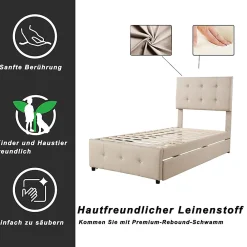 Okwish Lit Gigogne 90x200 cm - Lit Simple enfant avec Sommier à Lattes, Tête de Lit Réglable, Structure MDF et Métal, Sans Matelas, Beige* Lit Gigogne