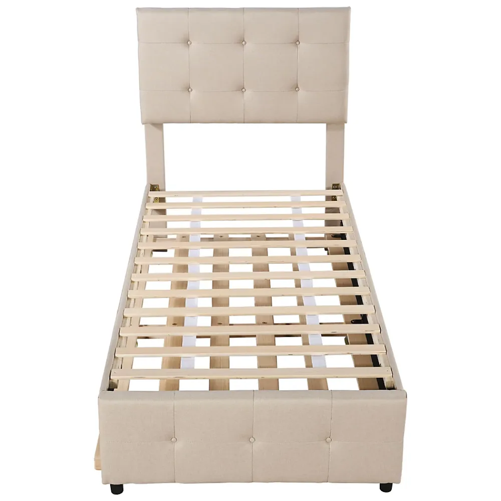 Okwish Lit Gigogne 90x200 cm - Lit Simple enfant avec Sommier à Lattes, Tête de Lit Réglable, Structure MDF et Métal, Sans Matelas, Beige* Lit Gigogne