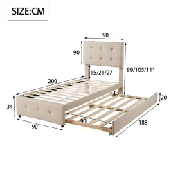Okwish Lit Gigogne 90x200 cm - Lit Simple enfant avec Sommier à Lattes, Tête de Lit Réglable, Structure MDF et Métal, Sans Matelas, Beige* Lit Gigogne