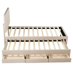 Okwish Lit gigogne 90x200 cm - Lit simple enfant avec tiroirs et lit d'appoint, sans matelas - Revêtement en lin, Beige* Lit Gigogne