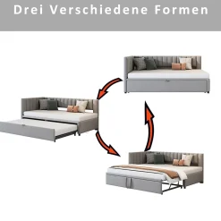 Lit Gigogne 90/180x200 cm - L-Shaped avec Lit Coulissant pour enfants et Invités, Multifonction, Velours Gris Clair, Sans Matelas><noscript><img width=