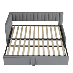 Lit Gigogne 90/180x200 cm - L-Shaped avec Lit Coulissant pour enfants et Invités, Multifonction, Velours Gris Clair, Sans Matelas><noscript><img width=