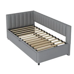 Lit Gigogne 90/180x200 cm - L-Shaped avec Lit Coulissant pour enfants et Invités, Multifonction, Velours Gris Clair, Sans Matelas><noscript><img width=
