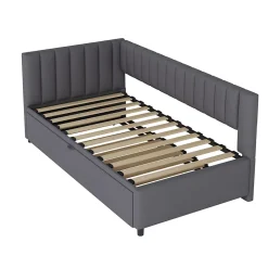 Okwish Lit Gigogne 90/180x200 cm - L-Shaped avec Lit Coulissant, Convertible pour enfants et Invités, Velours Gris Foncé, Sans Matelas* Lit Gigogne