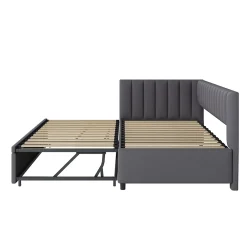Okwish Lit Gigogne 90/180x200 cm - L-Shaped avec Lit Coulissant, Convertible pour enfants et Invités, Velours Gris Foncé, Sans Matelas* Lit Gigogne