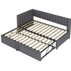 Okwish Lit Gigogne 90/180x200 cm - L-Shaped avec Lit Coulissant, Convertible pour enfants et Invités, Velours Gris Foncé, Sans Matelas* Lit Gigogne