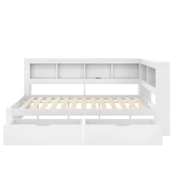 Okwish Lit gigogne 140x200 cm ado avec couchage supplémentaire 90x190 cm, prises et 2 ports USB, structure pin+MDF blanc* Lit Gigogne