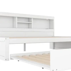 Okwish Lit gigogne 90x200 cm ado/enfant avec tiroir coulissant, LED télécommandée, ports USB, prise électrique et rangement - blanc* Lit Gigogne