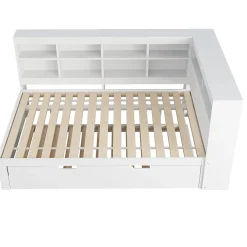 Okwish Lit Gigogne 140x200 cm avec Lit Tiroir 90x190 cm, en Bois Massif avec Rangement et Prise USB Intégrée, Lit Multifonction Blanc* Lit Gigogne