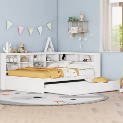 Okwish Lit Gigogne 140x200 cm avec Lit Tiroir 90x190 cm, en Bois Massif avec Rangement et Prise USB Intégrée, Lit Multifonction Blanc* Lit Gigogne