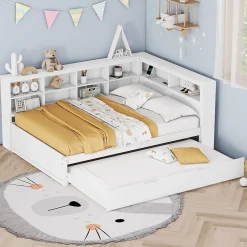 Okwish Lit Gigogne 140x200 cm avec Lit Tiroir 90x190 cm, en Bois Massif avec Rangement et Prise USB Intégrée, Lit Multifonction Blanc* Lit Gigogne
