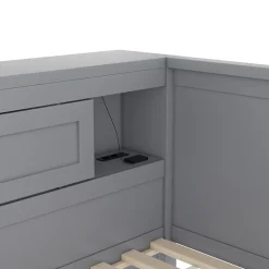 Lit gigogne 90x200 cm avec rangement latéral, LED télécommande et ports USB - sommier inclus - sans matelas - gris><noscript><img width=