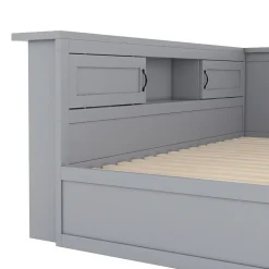 Okwish Lit gigogne 140x200 cm avec rangement latéral, LED télécommande et ports USB - sommier inclus - sans matelas - gris* Lit Gigogne